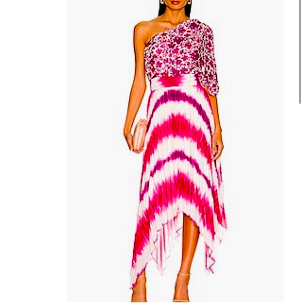 AMUR Saanvi One-Shoulder Mix-Print Chiffon Midi Dress NWT size 2